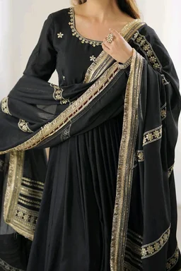 Celebrity Style Dusty Pink Color Vichitra Silk With Embroidery Zari-Codding Sequins Work Anarkali Gown - Black, XL