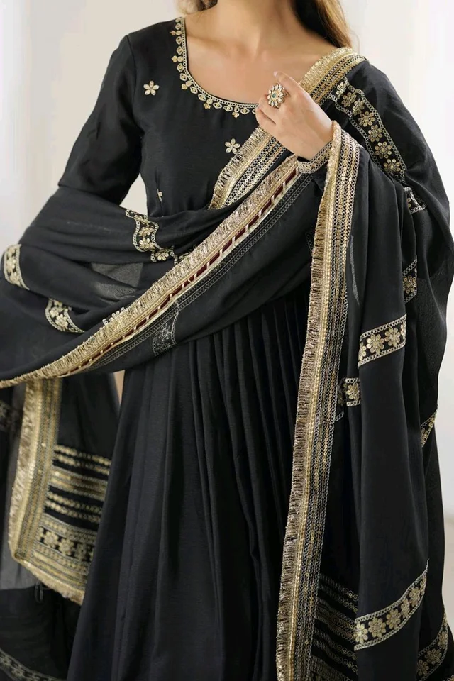Celebrity Style Dusty Pink Color Vichitra Silk With Embroidery Zari-Codding Sequins Work Anarkali Gown - Black, XXL