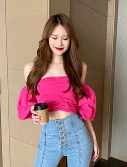 Off-Shoulder Bardot Crop Top
- Wild Strawberry, S