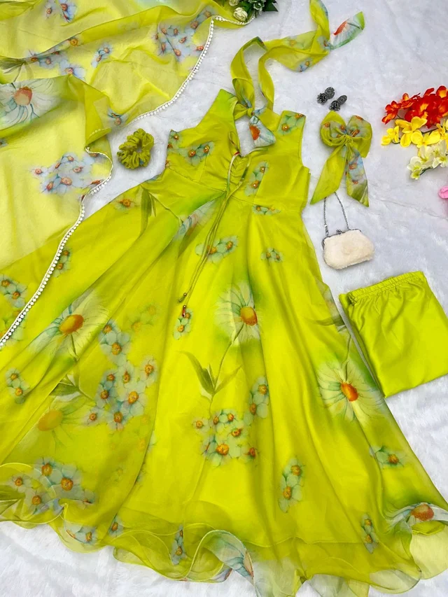 Lemon Green Color Digital Printed Anarkali Suit
- Lemon, L