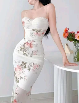 Floral Print Off-Shoulder Bodycon Midi Dress
- L, White