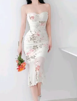 Floral Print Off-Shoulder Bodycon Midi Dress
- M, White