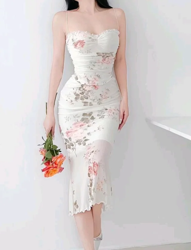 pasha bodycon dress in floral white Print Off-Shoulder Midi Maxi dress