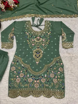 Stylish Heavy Work Teal Green Color Sharara Suit
- Pista, XXL