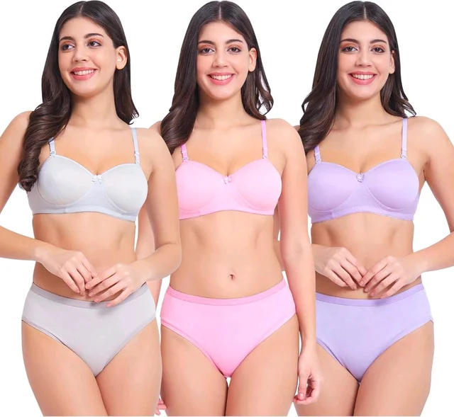 Women' s Premium Lightly Padded Bra Panty Set Pack of 3
- Prelude, 34B