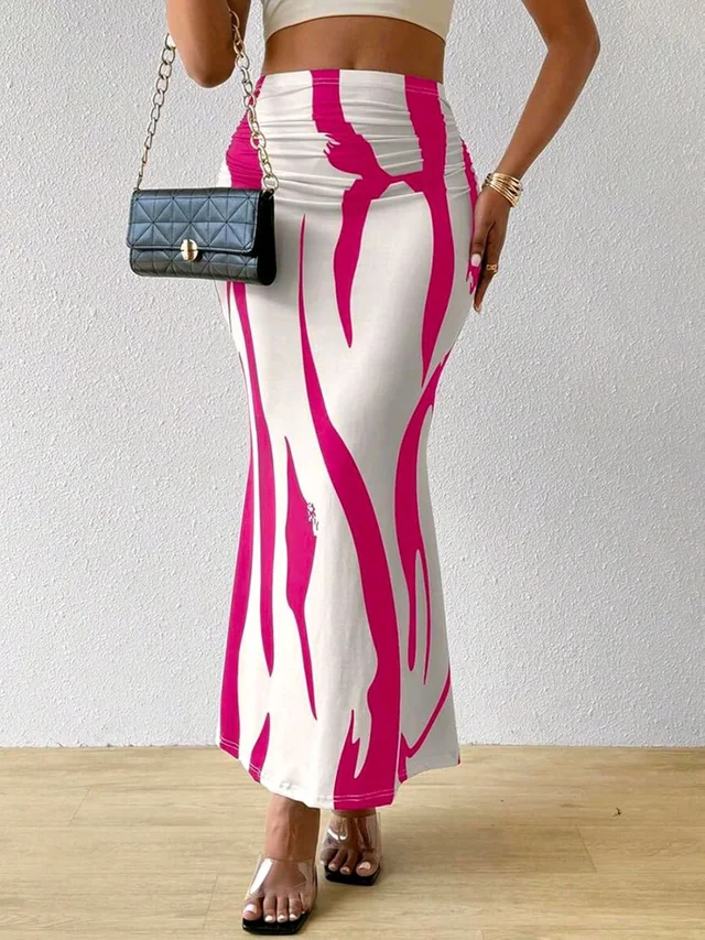 Women's Multicolor Skirt-Cotton Blend Skirt, Printed Maxi/Full Length Skirt Boost Your Style for All Occusion for Girls & Women - Lipstick, 30