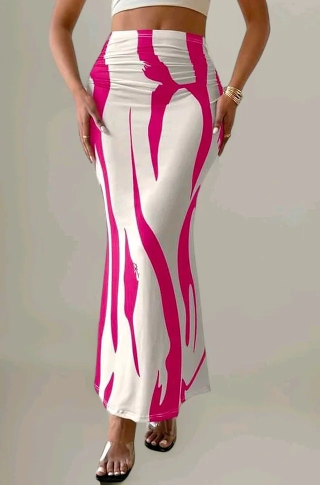 Women's Multicolor Skirt-Cotton Blend Skirt, Printed Maxi/Full Length Skirt Boost Your Style for All Occusion for Girls & Women - Lipstick, 32
