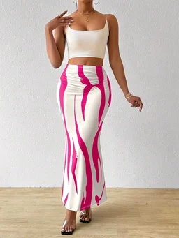 Women's Multicolor Skirt-Cotton Blend Skirt, Printed Maxi/Full Length Skirt Boost Your Style for All Occusion for Girls & Women - Lipstick, 32