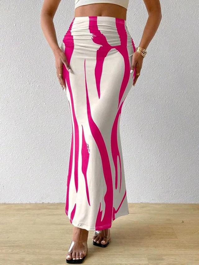 Women's Multicolor Skirt-Cotton Blend Skirt, Printed Maxi/Full Length Skirt Boost Your Style for All Occusion for Girls & Women - Lipstick, 38