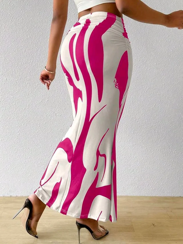 Women's Multicolor Skirt-Cotton Blend Skirt, Printed Maxi/Full Length Skirt Boost Your Style for All Occusion for Girls & Women - Lipstick, 38