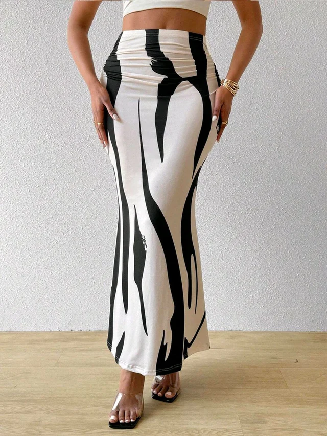 Women's Multicolor Skirt-Cotton Blend Skirt, Printed Maxi/Full Length Skirt Boost Your Style for All Occusion for Girls & Women - Black, 36