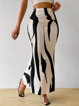Women's Multicolor Skirt-Cotton Blend Skirt, Printed Maxi/Full Length Skirt Boost Your Style for All Occusion for Girls & Women - Black, 36