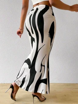 Women's Multicolor Skirt-Cotton Blend Skirt, Printed Maxi/Full Length Skirt Boost Your Style for All Occusion for Girls & Women - Black, 36