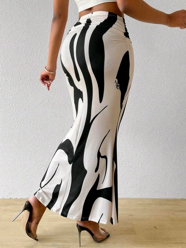 Women's Multicolor Skirt-Cotton Blend Skirt, Printed Maxi/Full Length Skirt Boost Your Style for All Occusion for Girls & Women - Black, 36