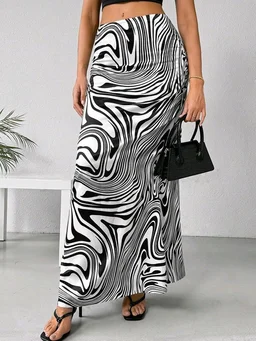 Women's Multicolor Skirt-Cotton Blend Skirt, Printed Maxi/Full Length Skirt Boost Your Style for All Occusion for Girls & Women - White, 36
