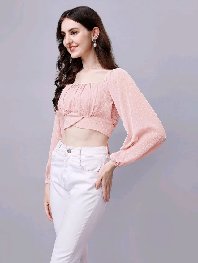 Beige Chiffon Crop Top with Bow
- Bizarre, L