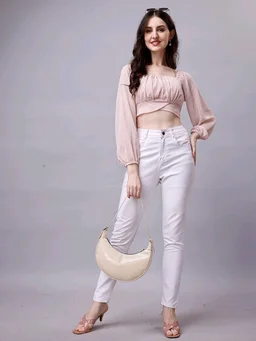Beige Chiffon Crop Top with Bow
- Bizarre, XL