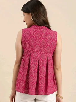 Casual Sleeveless Printed Women Pink Top
- Pink, L