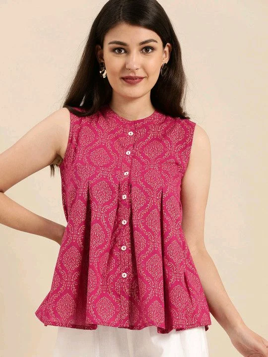 Casual Sleeveless Printed Women Pink Top
- Pink, S