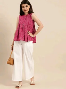 Casual Sleeveless Printed Women Pink Top
- Pink, S