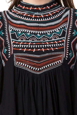 Women's Casual Flared Sleeve Embroidered Riyon Latest Stylish Western Top (M, Black.Kaptan) - Black, S