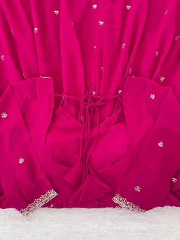 Red Georgette Embroidery Anarkali Suit Set with Dupatta Ready to Wear for Celebrations - Rose, XL