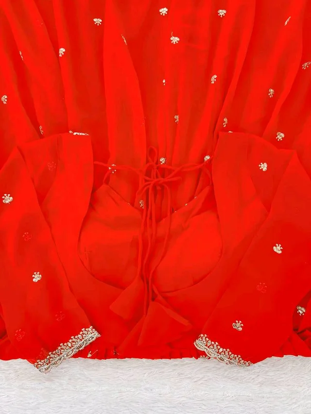 Red Georgette Embroidery Anarkali Suit Set with Dupatta Ready to Wear for Celebrations - Scarlet, M
