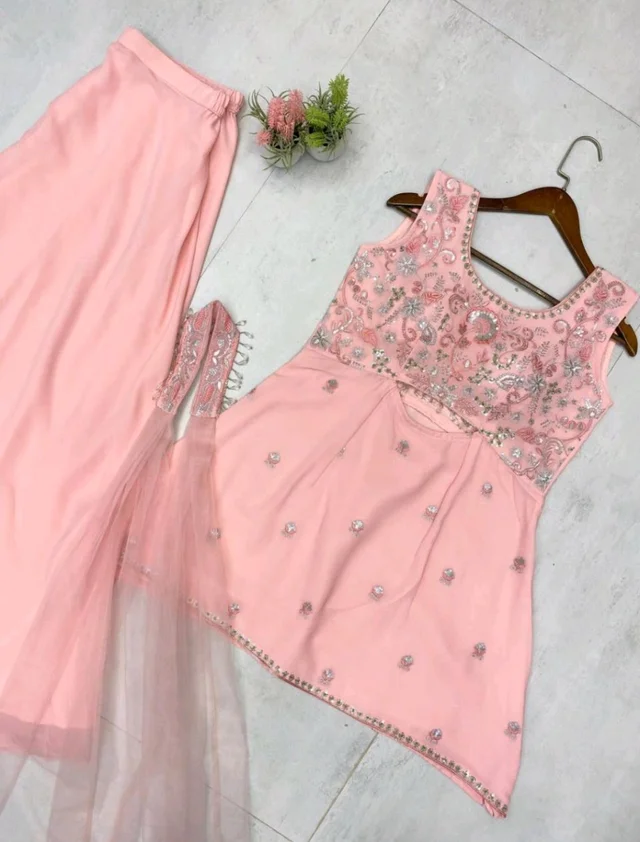Designer Indo Western 3 Piece Set with Sequence Embroidery
- Your Pink, L