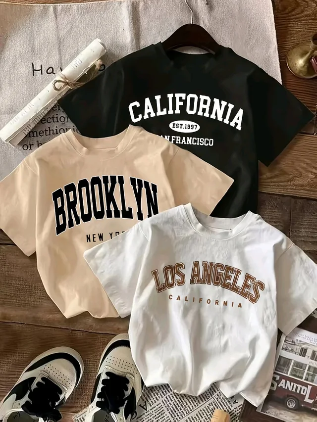 3pcs Set Casual Minimalist Retro American Style English Text Graphic Cropped Bodysuit - Women Summer
- M