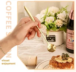 Golden Dessert Spoon Set – 4 Pcs Designer Spoons for Dessert, Coffee, Ice Cream & Kitchen Use – Floral & Heart Shapes – Premium Stainless Steel (8 cm, Gold Finish) - Golden