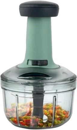 Hand Press Fruits & Vegetable Push Chopper for Kitchen, 3 Sharp Stainless Steel Blades, Unbreakable Food-Grade Plastic, Anti-Slip Base (650 ml, Multicolor) - Black