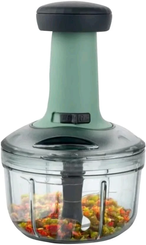 Hand Press Fruits & Vegetable Push Chopper for Kitchen, 3 Sharp Stainless Steel Blades, Unbreakable Food-Grade Plastic, Anti-Slip Base (650 ml, Multicolor) - Black
