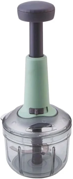 Hand Press Fruits & Vegetable Push Chopper for Kitchen, 3 Sharp Stainless Steel Blades, Unbreakable Food-Grade Plastic, Anti-Slip Base (650 ml, Multicolor) - Black