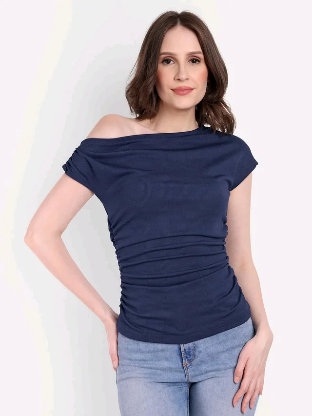CASUAL SLEEVELESS SOLID GATHERED TOP - Cloud Burst, M