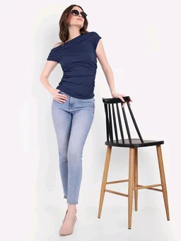 CASUAL SLEEVELESS SOLID GATHERED TOP - Cloud Burst, M