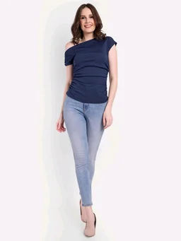 CASUAL SLEEVELESS SOLID GATHERED TOP - Cloud Burst, S