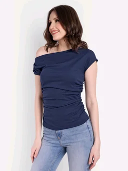 CASUAL SLEEVELESS SOLID GATHERED TOP - Cloud Burst, XXL