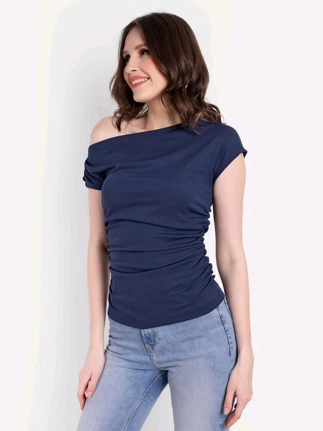 CASUAL SLEEVELESS SOLID GATHERED TOP - Cloud Burst, XXL