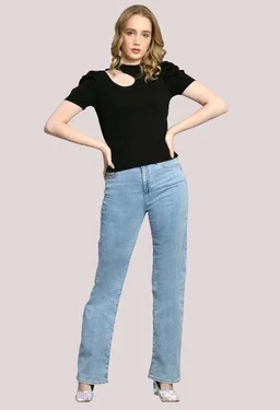 Women's Puff Sleeve Top with Front Cut-Out and Mock Neck
- Black, M