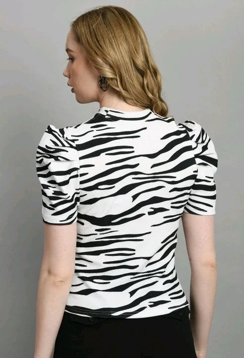 Women's Puff Sleeve Top with Front Cut-Out and Mock Neck
- White, XL