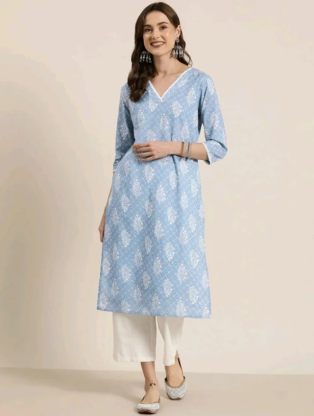 Women's Light Blue Rayon Lace Work Kurta
- Spindle, M