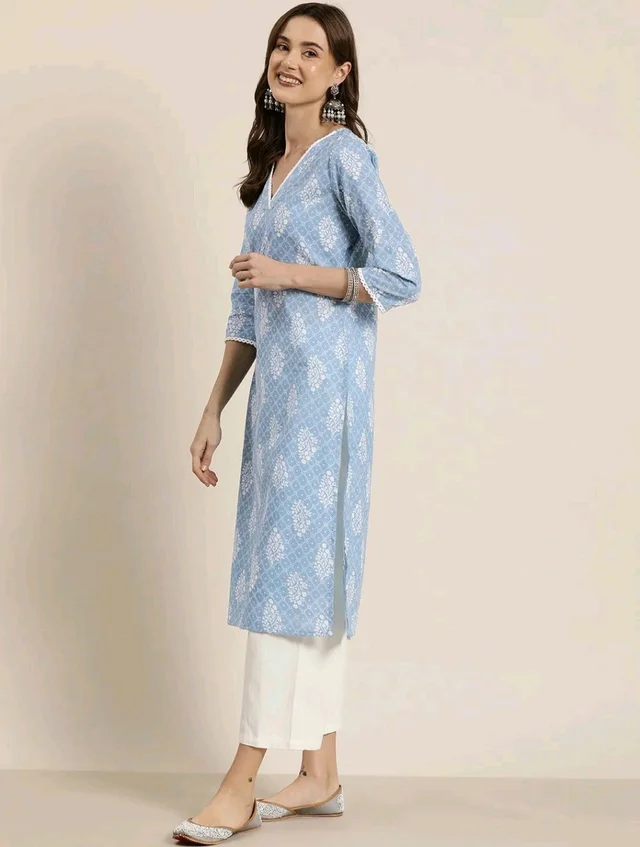 Women's Light Blue Rayon Lace Work Kurta
- Spindle, S