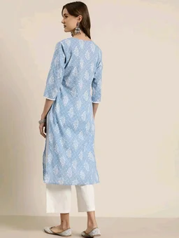 Women's Light Blue Rayon Lace Work Kurta
- Spindle, XL