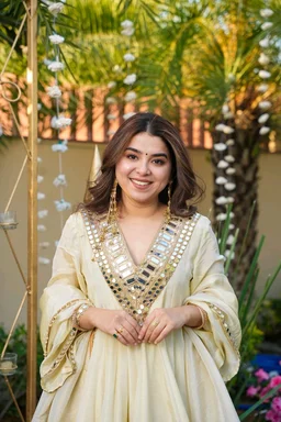 Off White Cosmos Real Mirror Work Kurta With Sharara & Dupatta Set - M, White Rock
