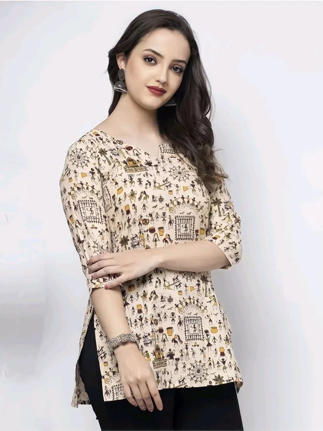 Women's Cotton Floral Print Straight Kurta, Full Sleeve, Round Neck, Side Slit, Traditional Style (in, Alpha, L, Cream) - Parchment, XXL
