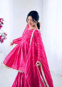 Real Mirror Mal Chanderi Sharara Suit With Full Flair Plazzo - Pink, XL