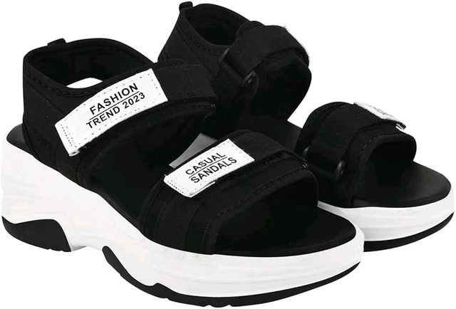 Lightweight Comfortable Daily Wear & Trendy Flatforms Pink Sandals for Girls
- Black, IND-5