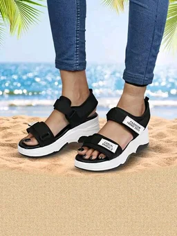 Lightweight Comfortable Daily Wear & Trendy Flatforms Pink Sandals for Girls
- Black, IND-6
