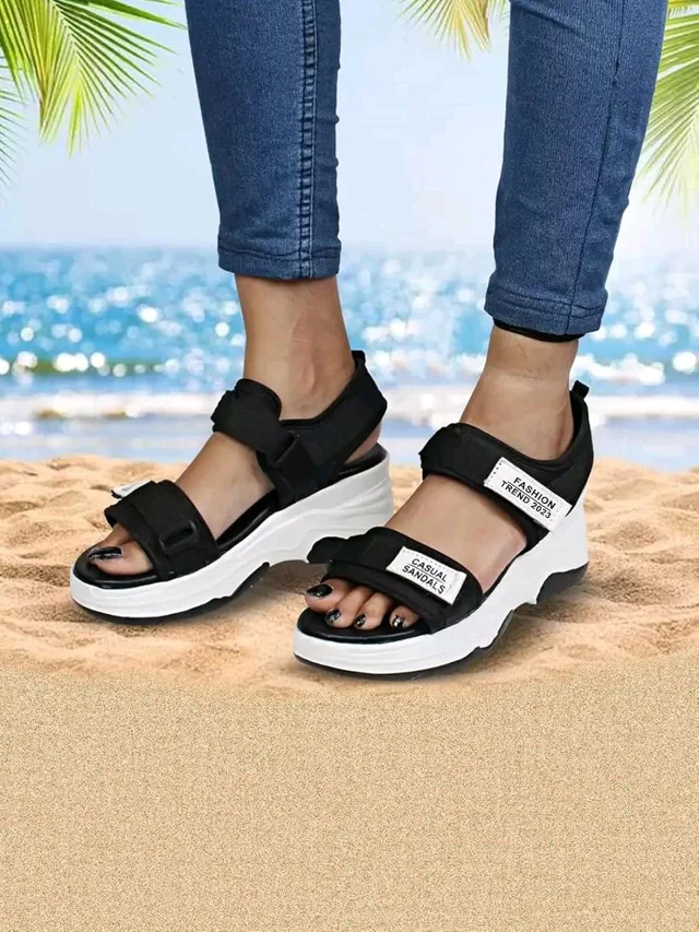 Lightweight Comfortable Daily Wear & Trendy Flatforms Pink Sandals for Girls
- Black, IND-6