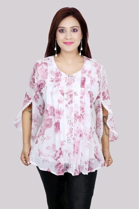Casual Flared Sleeves Printed Women Green Top - Bouquet, XL